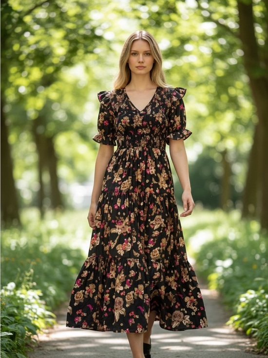 kate spade Dresses & Skirts - kate spade Black Floral Maxi Dress with Pink and Beige Blooms